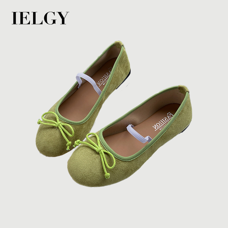 IELGY Bowknot round toe shoes women's gentle style slip-on flat shoes ราคา 434 บาท*ส่งฟรี