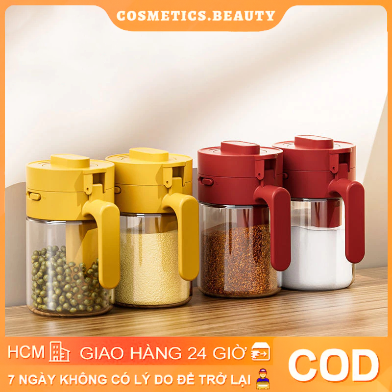 Lọ đựng gia vị, hũ đựng gia vị khô tách riêng thìa, hộp đựng gia vị thủy tinh nắp có lỗ rắc gia vị và chốt khóa