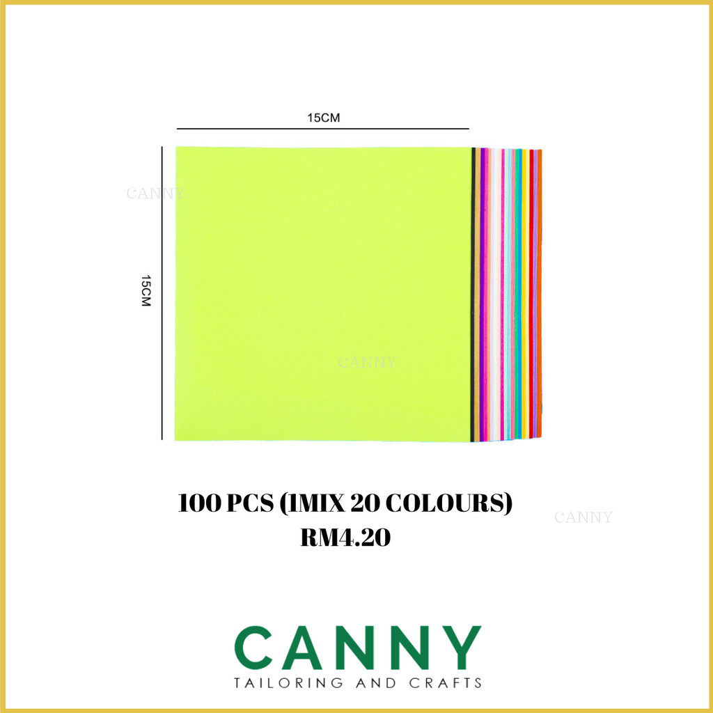 100 PCS ORIGAMI PAPER 15CMX15CM / ORIGAMY CRAFT PAPER MIX 20 COLOUR 70GSM PAPER