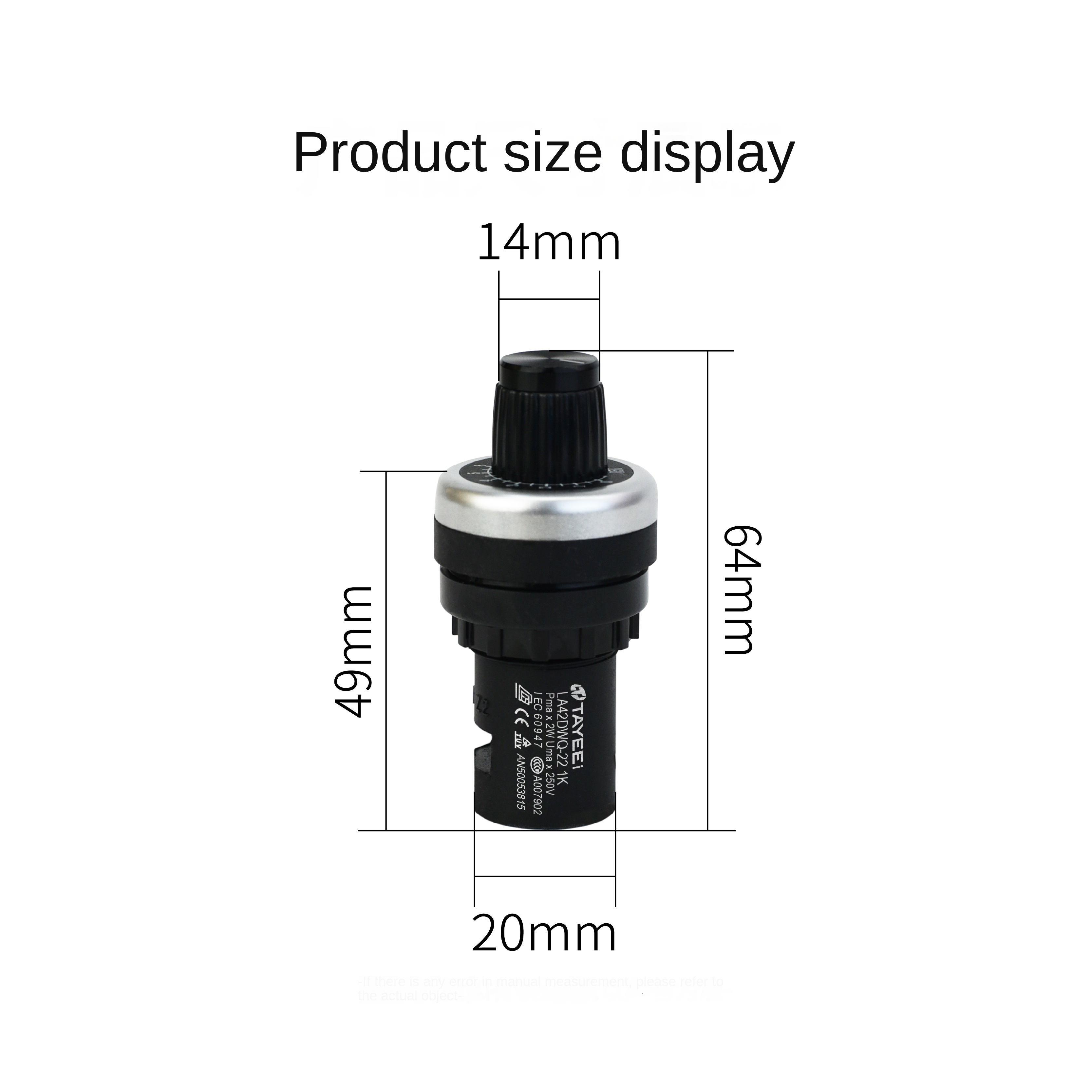 Điện Trở Biến Thiên LA42DWQ-22 20k - Núm Lớn (Đen) | Biến trở 1K-500K, Núm Vặn 22mm, Điều Tốc Biến Tần Chính Xác