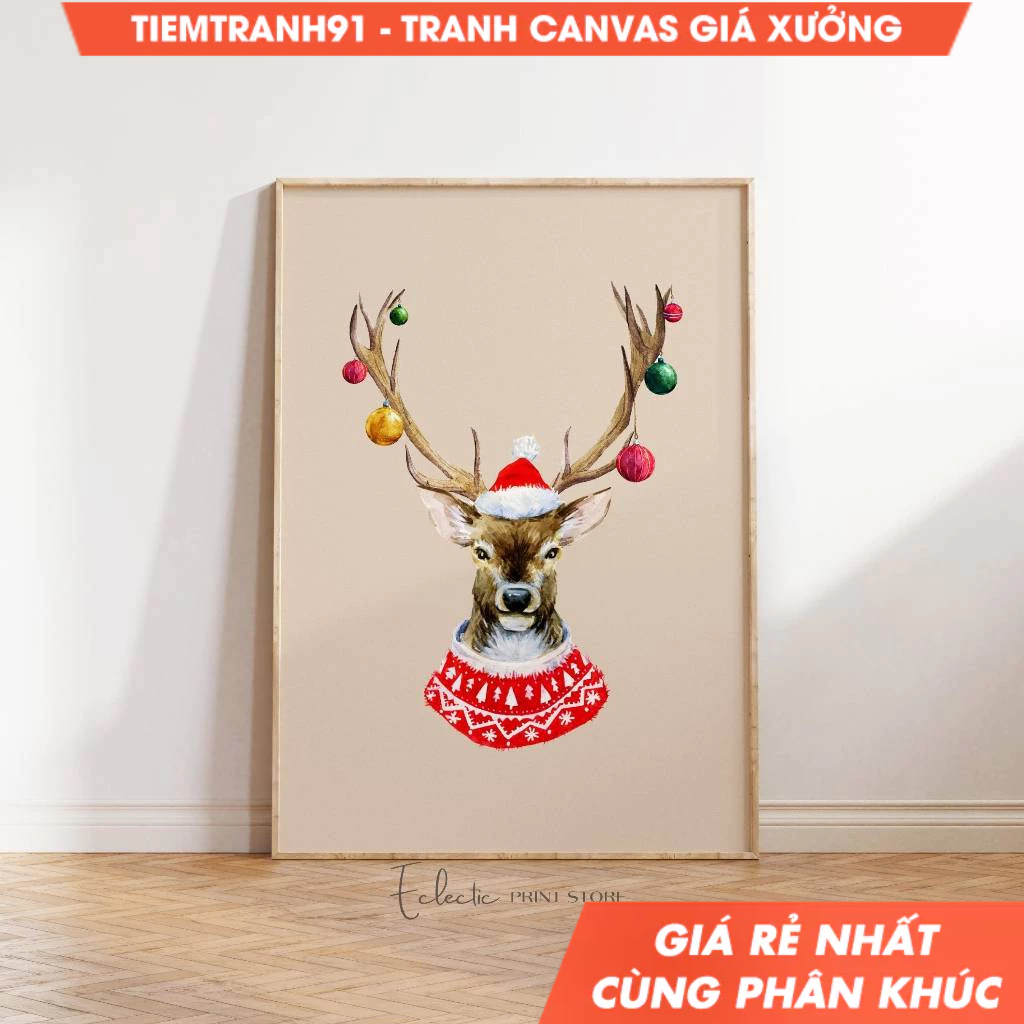 Tranh treo tường, Reindeer Cute Christmas Wall Art Trendy Holiday Season Decor Minimalist Christmas Festive Room Decor.