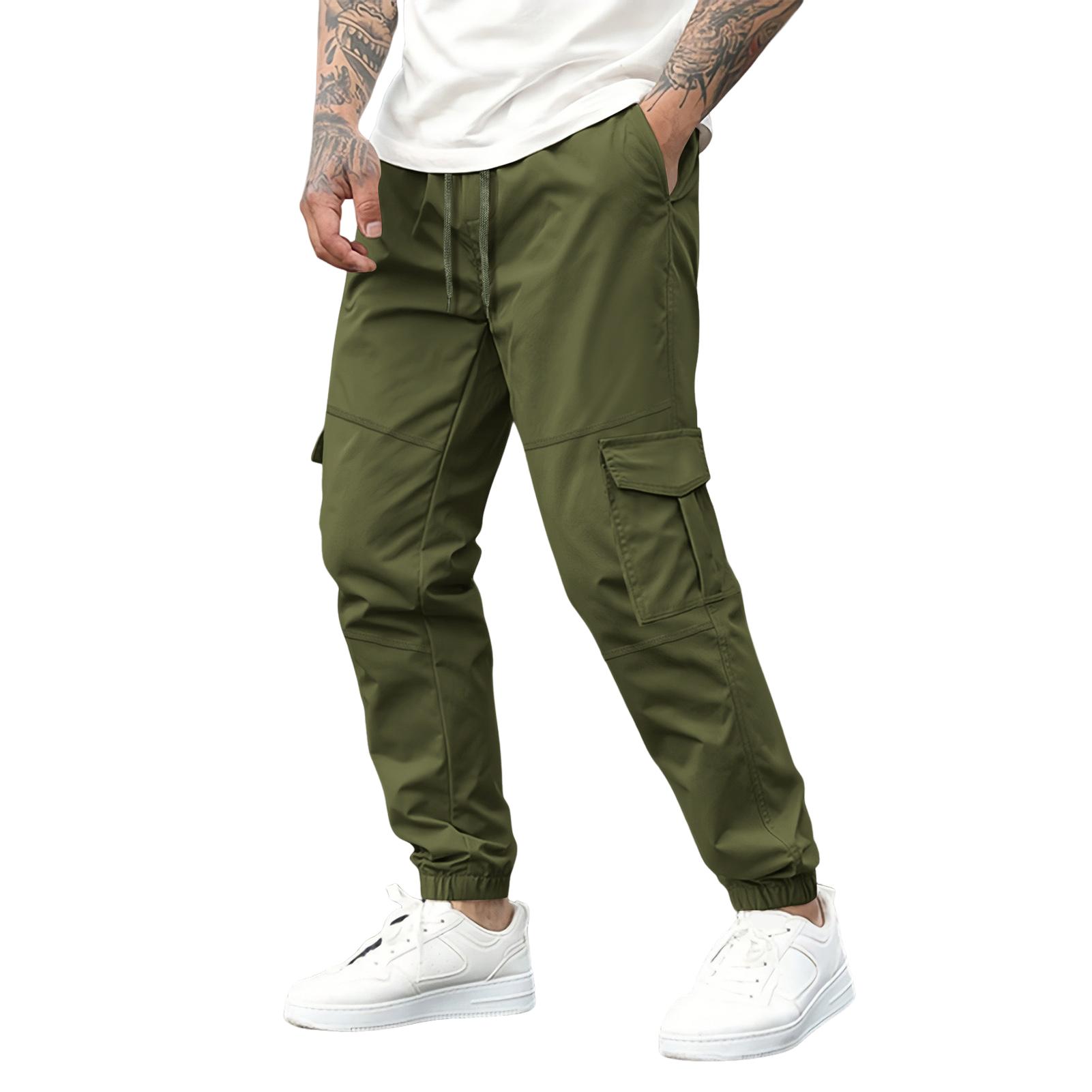 UHH Men Casual Overalls Pants Leg-tie Pants for Men Men's Casual Jogger Pants with Drawstring Pockets – Lightweight Slim Fit Workout Running Hiking Trousers for Summer Outdoor Activities - 1