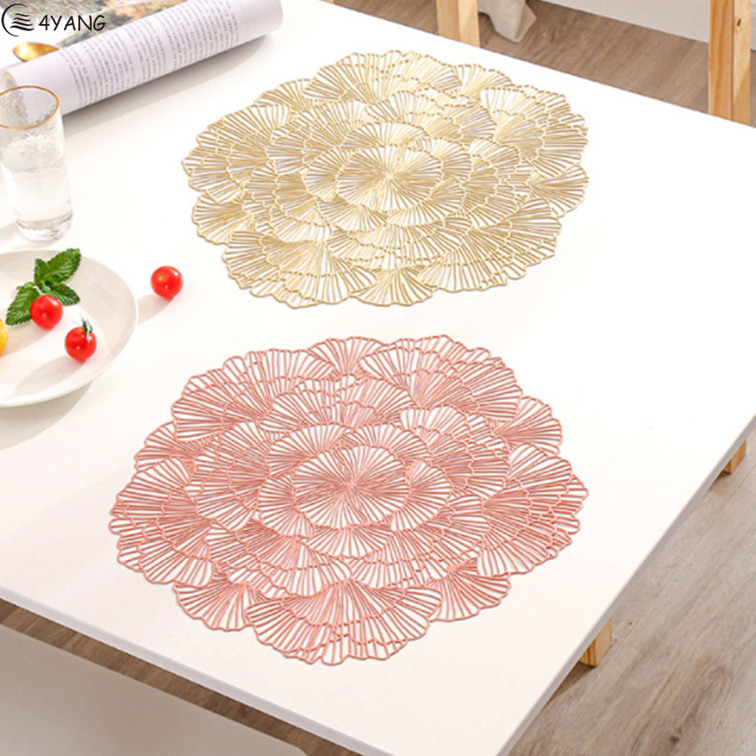 Khoét rỗng hoa placemat PVC dày thảm trải bàn vàng tròn dập nóng cách nhiệt placemats miếng lót cốc Thảm trải bàn