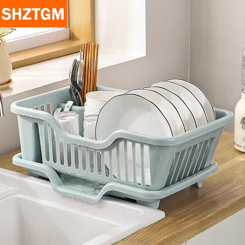 [COD] SHZTGM ชั้นวางจานจานชามแบบมีช่องระบายน้ำสำหรับวางบนเคาน์เตอร์กล่องพลาสติกสำหรับเก็บอุปกรณ์ในห้องครัว ราคา 138 บาท*ส่งฟรี