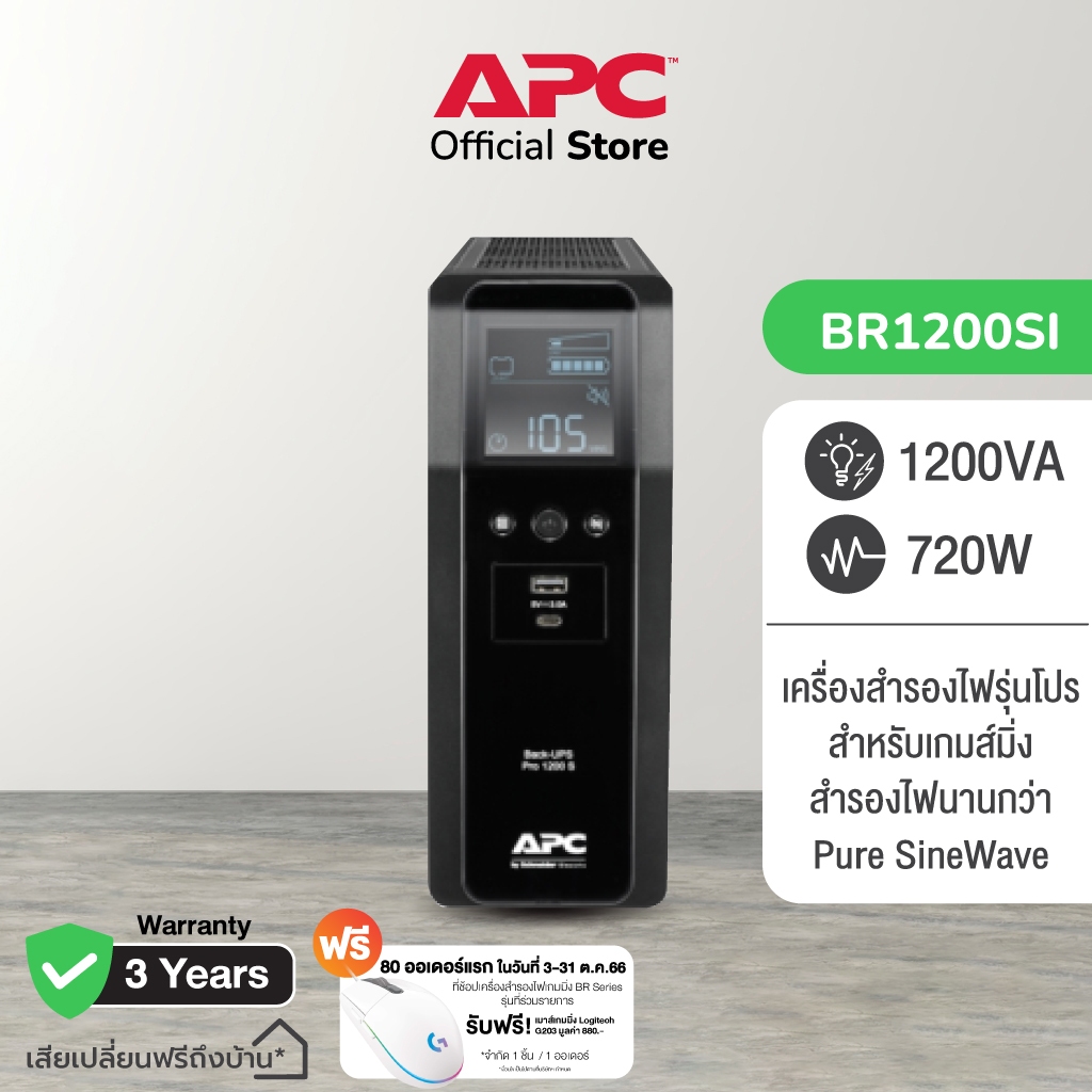 APC Back UPS Pro BR1200SI (1200VA/720WATT) เครื่องสำรองไฟ สำหรับเกมส์มิ่ง Castgame ใช้คู่กับ Super Computer นาน10-15นาที ราคา 15,150 บาท*ส่งฟรี