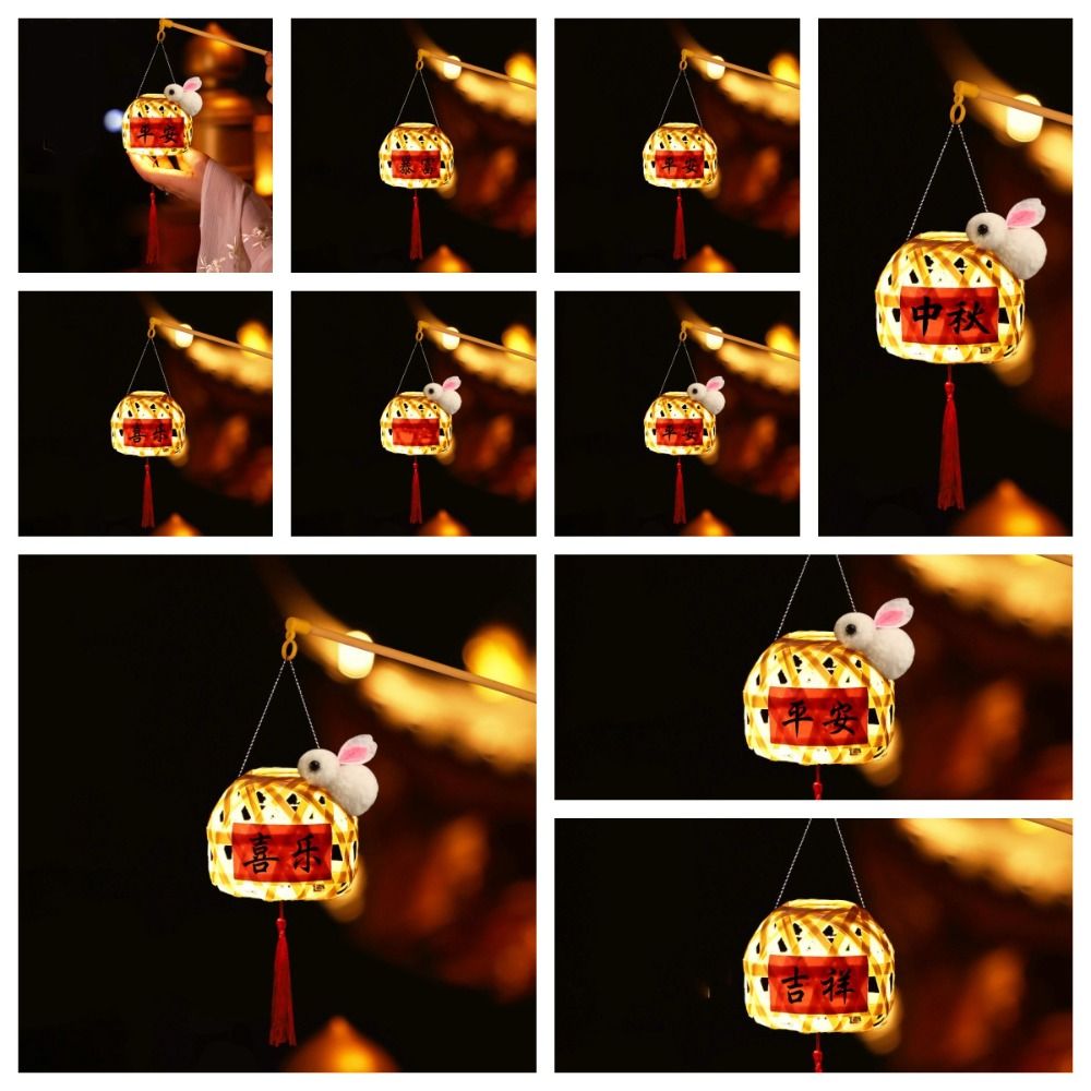 DSFZC lòng đèn trung thu lồng đèn thỏ ngọc lồng den trung thu Đèn Led Đèn lồng trung thu bằng tre Thủ công Phong cách Trung Quốc Đèn lồng lễ hội dệt Cổ xưa Phát sáng Đèn lồng cầm tay lễ hội trung thu Trang trí tiệc