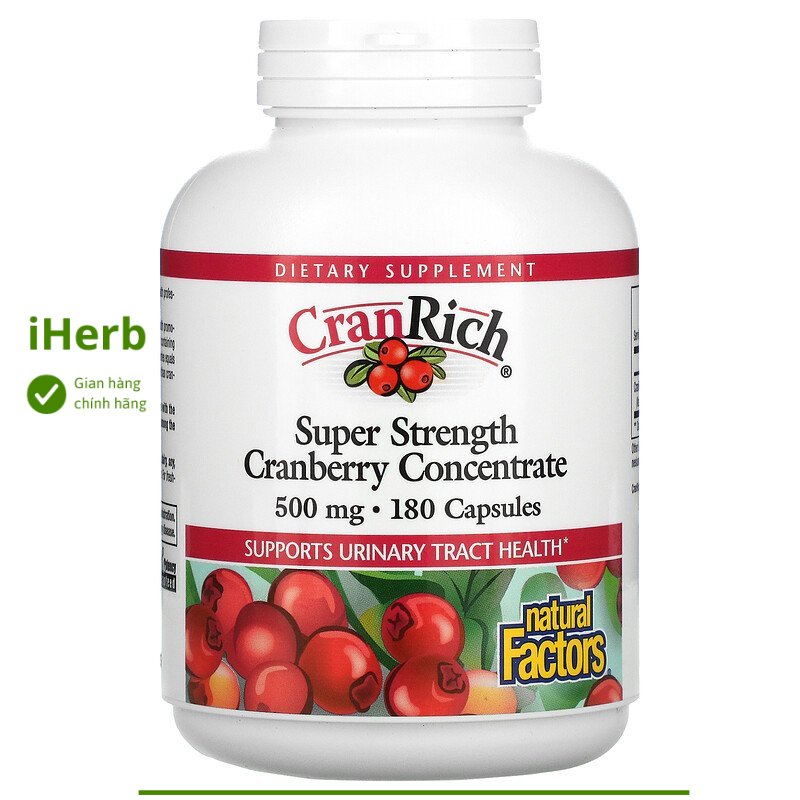 Viên uống tiết niệu CranRich, Super Strength, Cranberry Concentrate, 500 mg của Natural Factors - iHerb Việt Nam