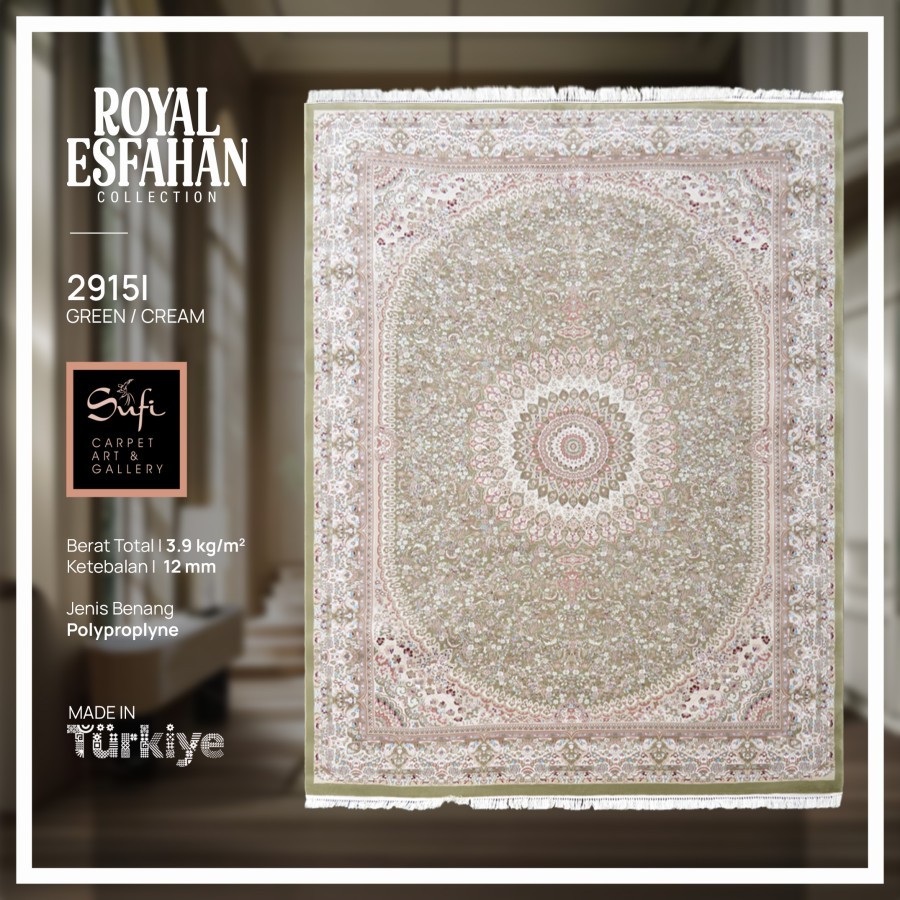 Karpet Lantai Jumbo Permadani Klasik Tebal Mewah Turki Royal Esfahan 300x400 Green