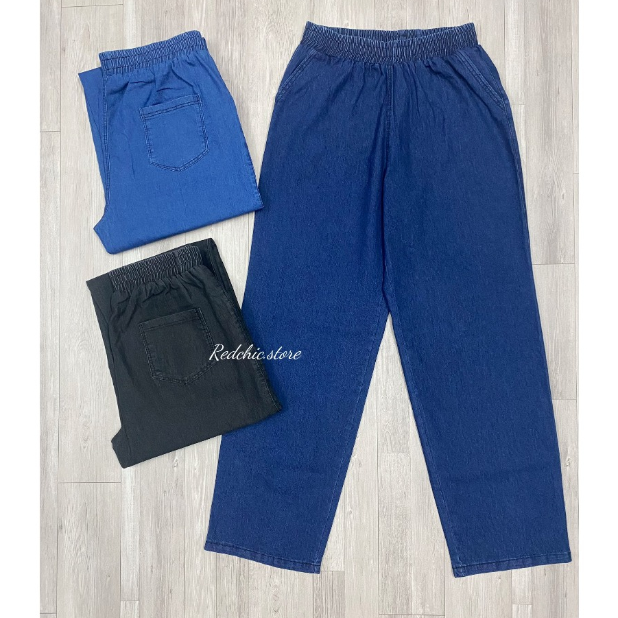Quần bò giấy dáng baggy- jean giấy suông cạp chun, quần bò ống nhỏ