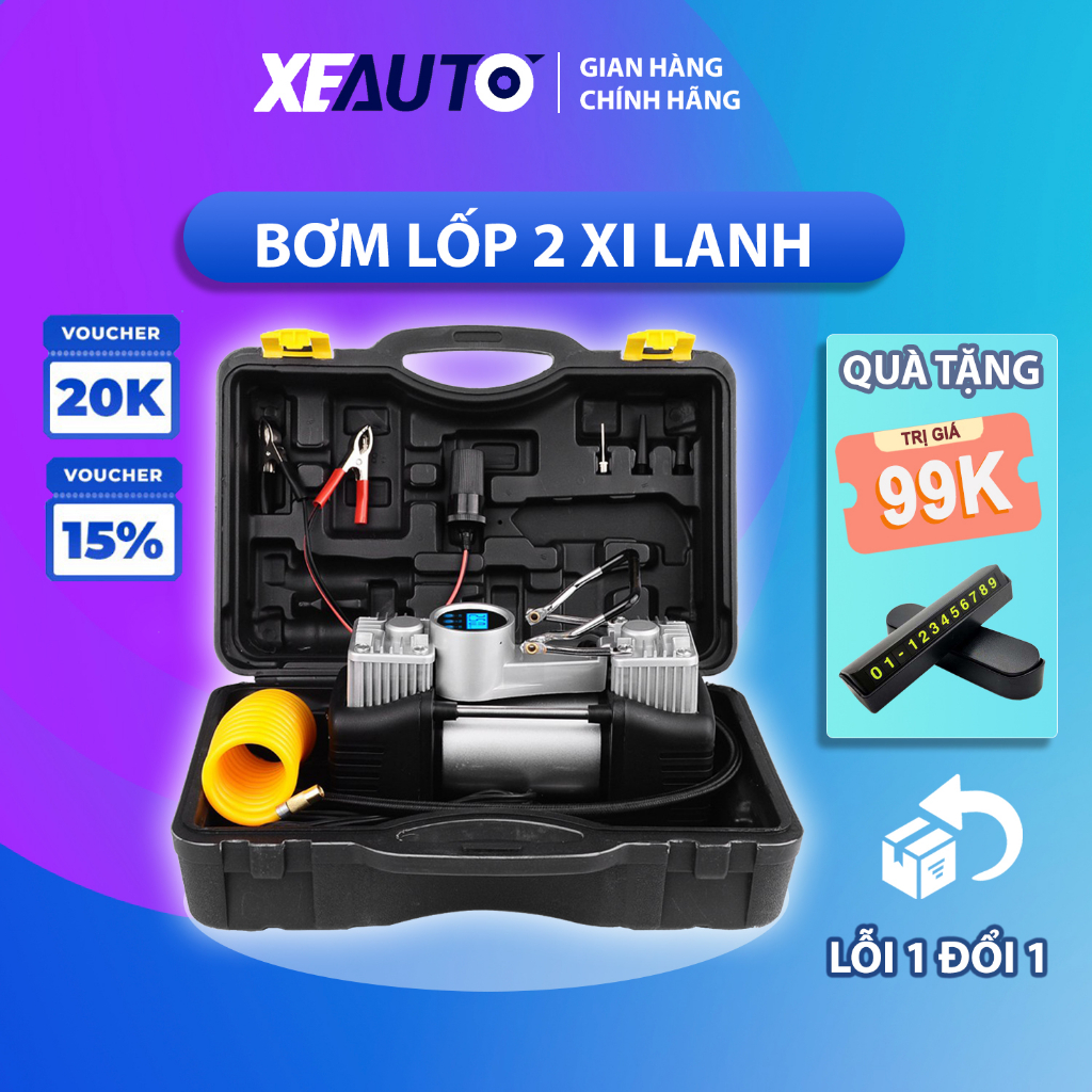 Bơm Lốp Ô Tô 2 Xi Lanh XEAUTO Công Suất Lớn Hàng Bảo Hành 14 Tháng