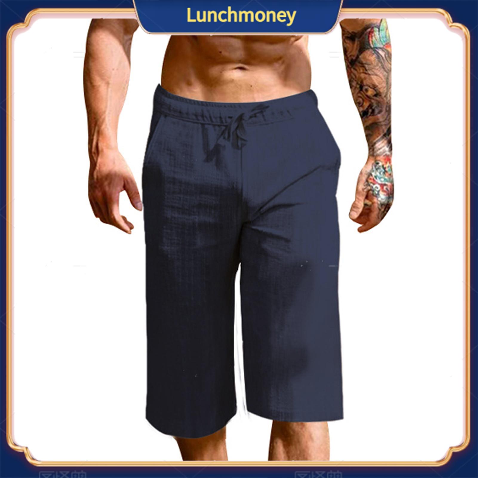 Lunchmoney Adjustable Waistband Shorts Men Shorts Men's Summer Shorts Elastic Waist Drawstring Loose Fit Quick Dry Casual Pants for