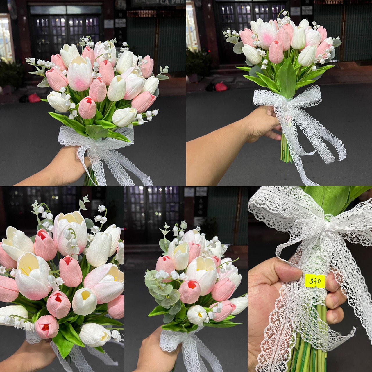 Hoa Cưới Cầm Tay Tulip Trắng và Hồng - Sự Tinh Tế và Tươi Mát Cho Cô Dâu Phụ Kiện Cưới Giang