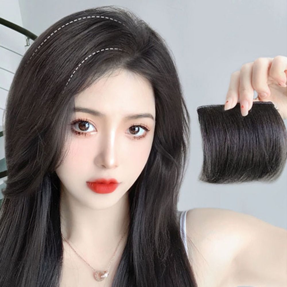 SA81187 Đen Mềm Tự nhiên Dụng cụ tạo kiểu tóc Phụ kiện tóc Bé gái Nối tóc Nữ Sợi chịu nhiệt Miếng đệm tổng hợp Phần tóc che trên Miếng dán tóc không viền tàng hình Miếng dán chân tóc dày