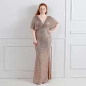 Sequin fishtail evening gown for plus size women, formal wear