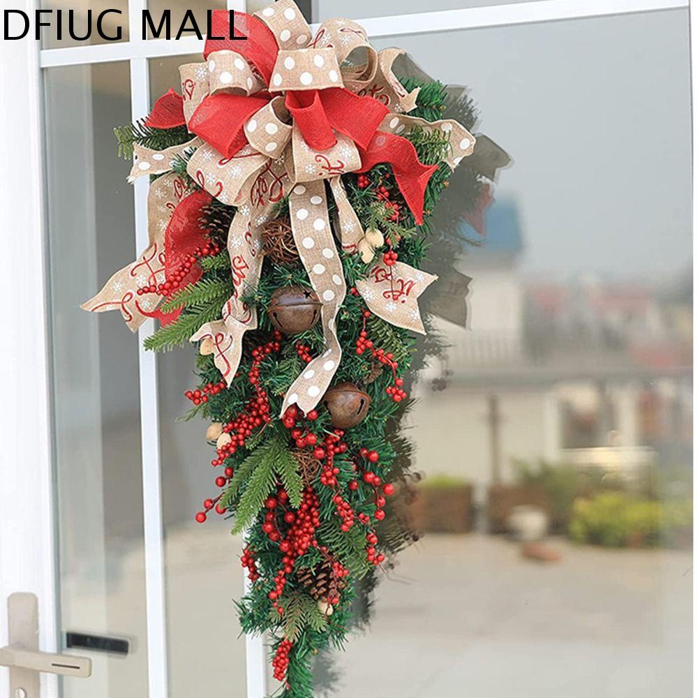 DFIUG Vòng nguyệt quế noel Giáng sinh Vòng hoa cửa giáng sinh Cây nửa Nhựa Vòng hoa quả mọng đỏ Bền Thủ công Đồ trang trí treo giáng sinh Đồ dùng tiệc sinh nhật