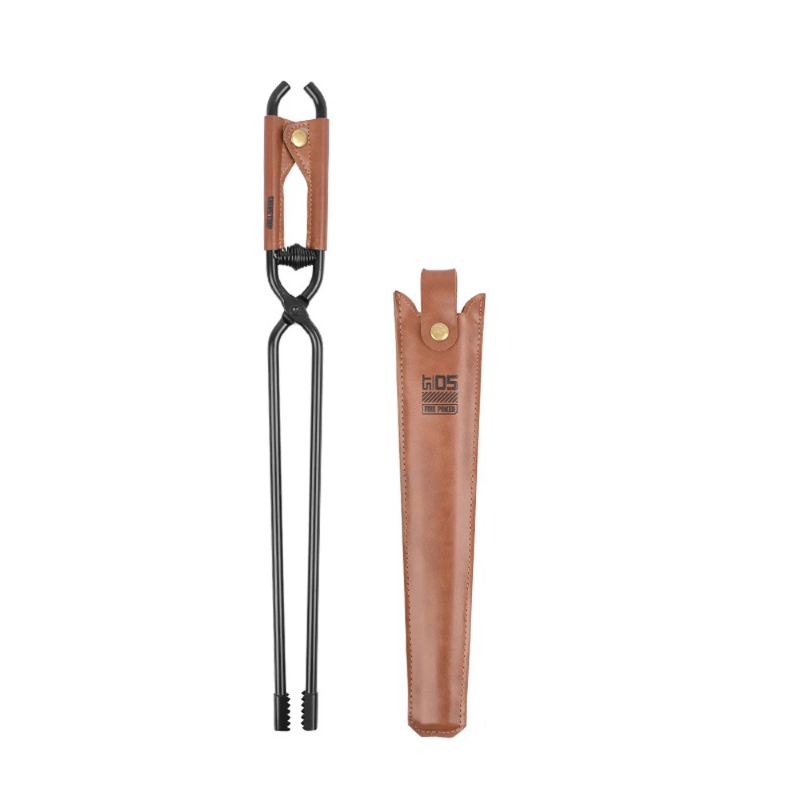 Carbon Steel Charcoal Tongs Camping Bonfire BBQ Firewood Clip Tool Stoves Fire Charcoal Tongs Leather Handle Firewood Clamp