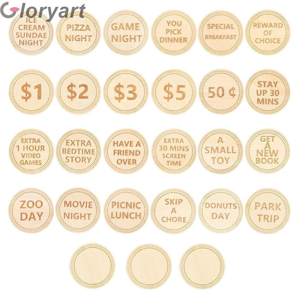 【New Arrival】 27Pcs Easter Egg Tokens Wooden Easter Reward Token Reusable Easter Basket Stuffers for Easter Party Favors Decoration