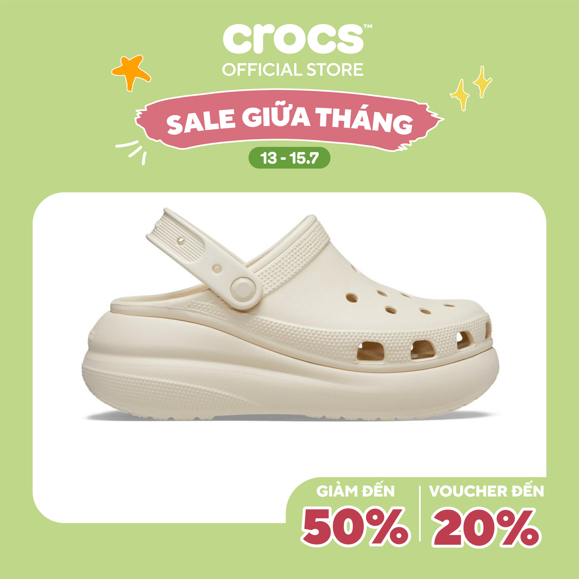 Giày Clog Unisex Crocs Crush Classic - Bone - 207521-2Y2