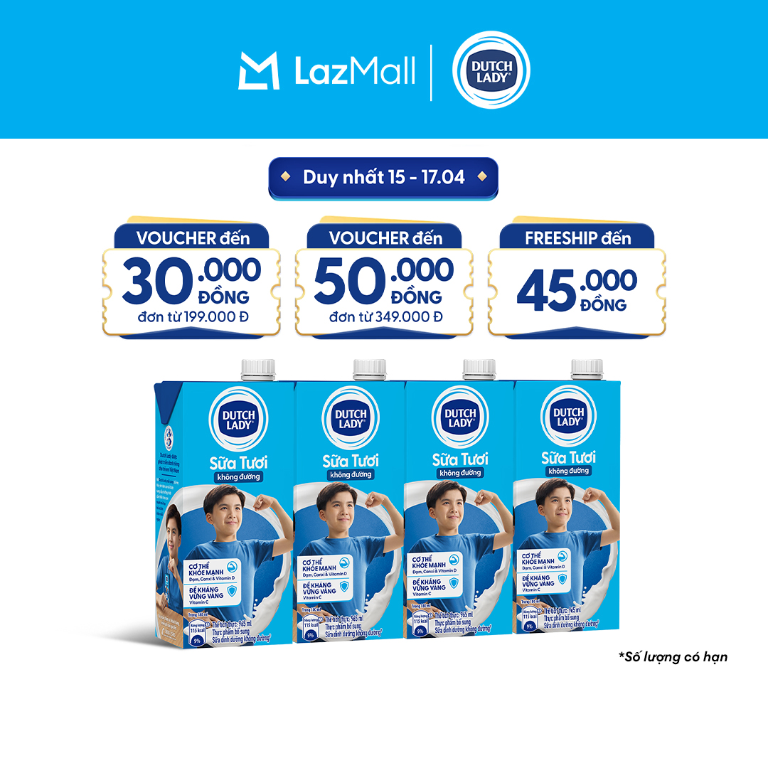 Combo 4 Hộp Sữa Tươi Tiệt Trùng Dutch Lady Cô Gái Hà Lan Không Đường 965ml