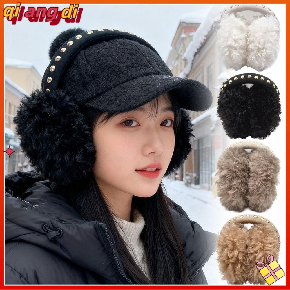 QIANGDI Bảo vệ chống lạnh Tai nghe gập lại Dày hơn Mùa đông ấm áp Bịt tai mềm mại Di động Chất chống đông Bịt tai bằng lông giả Dành cho phụ nữ và nam giới ngoài trời