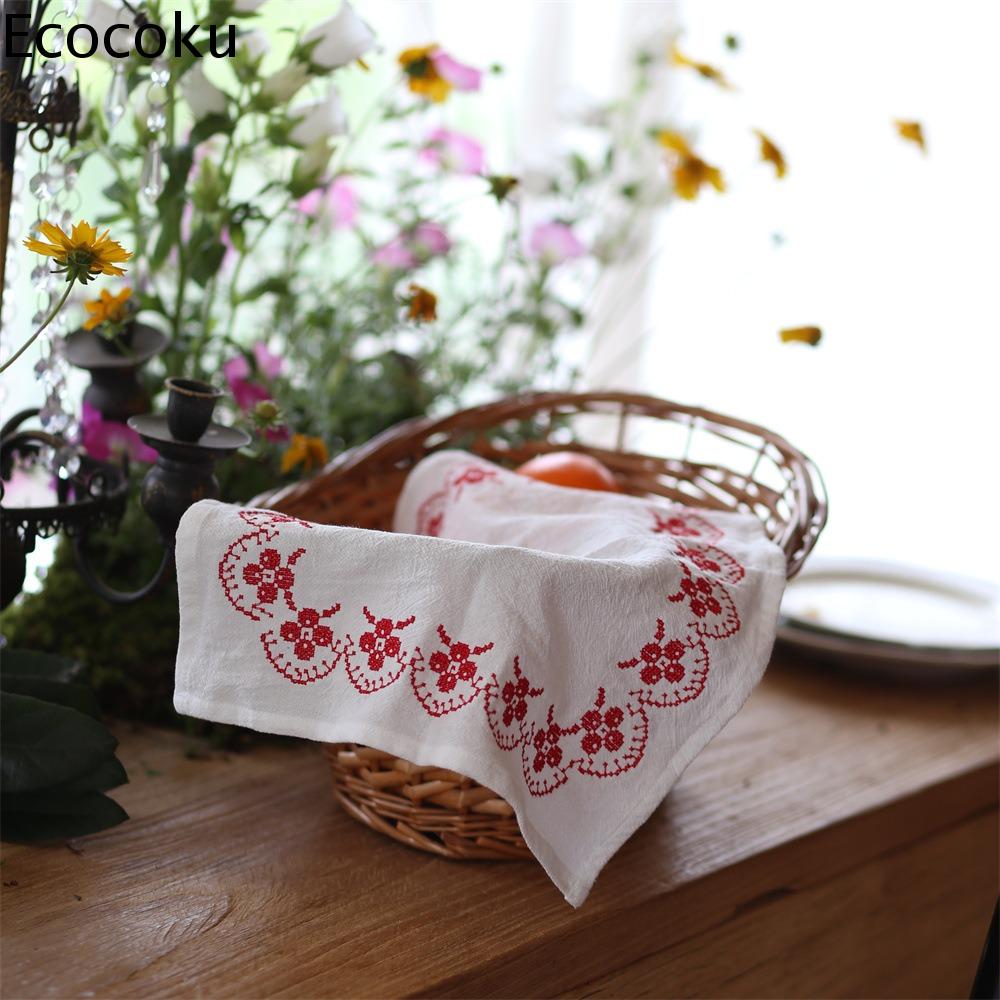 ECOCOKU Hình vuông Tấm lót bữa ăn thêu hoài cổ Cotton nguyên chất 2937cm Khăn ăn để bàn Tấm lót đĩa Thuận tiện Thảm trang trí để bàn Nhà