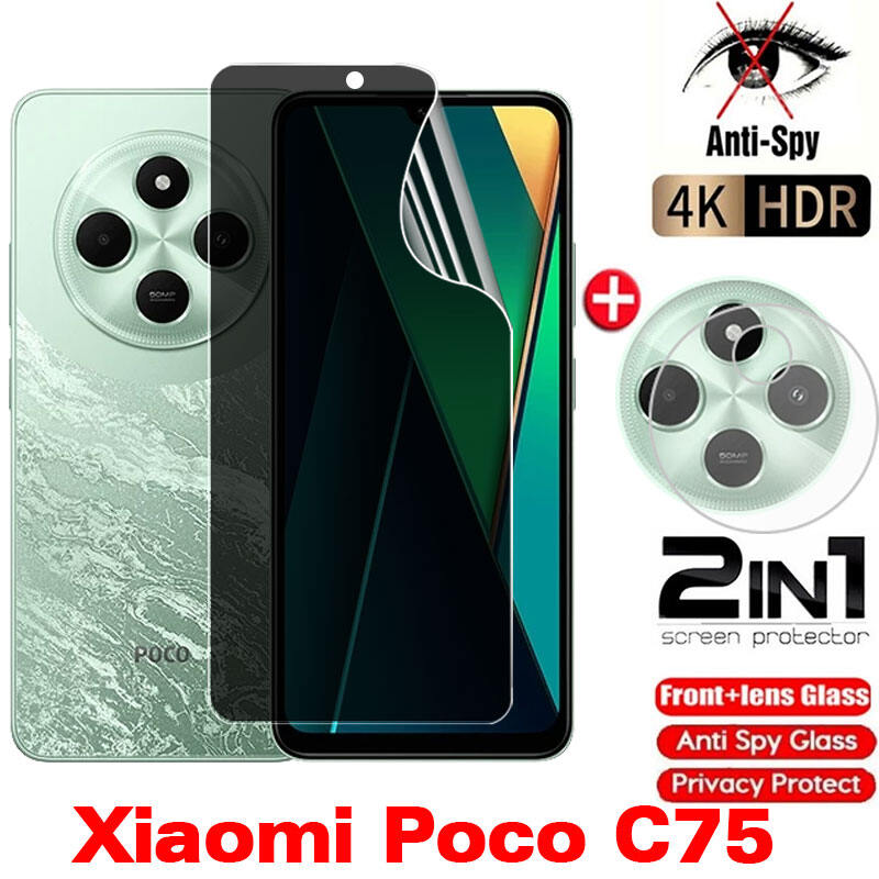 POCO C75 2024 Soft Privacy Hydrogel Film Full Cover Screen Protector Anti Peek Privacy Film For Xiaomi POCO C75 C65 C61 C 61 PocoC75 C 75 75C 4G 5G 2024 Rear Camera Protective Film