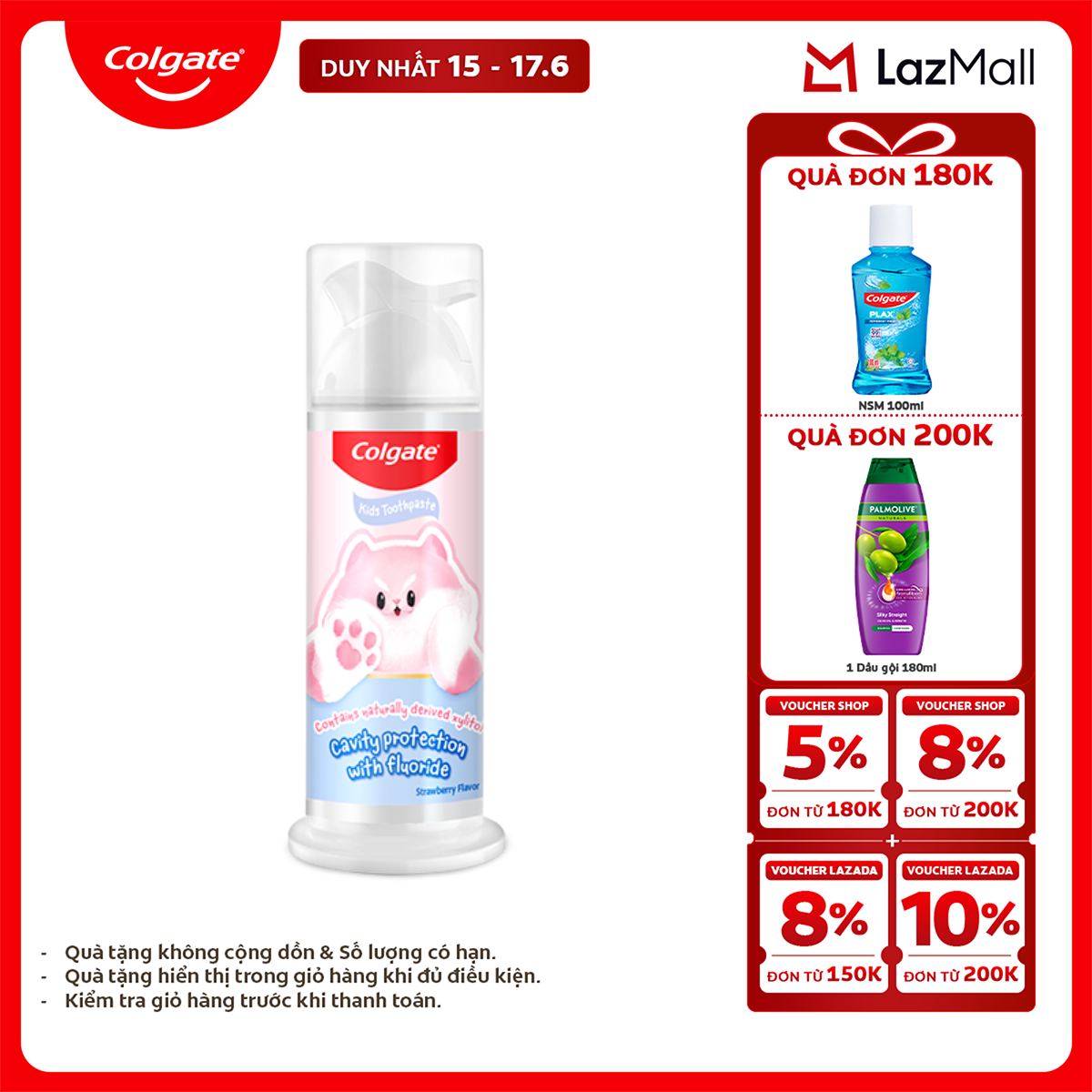 Kem đánh răng Colgate cho trẻ em Fluffy hương dâu, dạng nhấn dễ sử dụng 85g