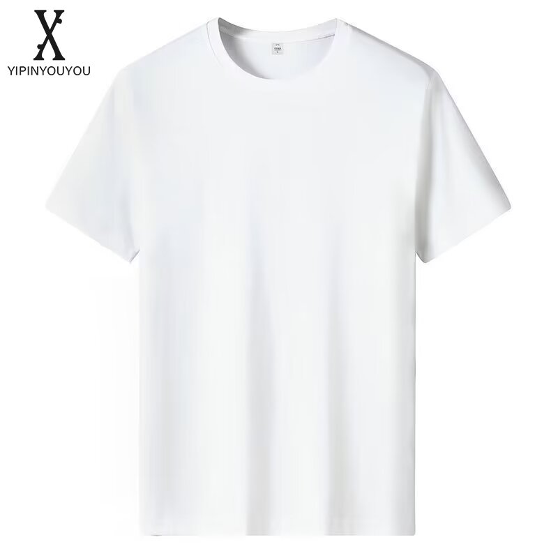  YIPINYOUYOU丨Tay ngắn áo phông nam cổ tròn màu trơn bông bó sát co giãn vừa vặn Áo Sơ Mi Nam mỏng vừa vặn 