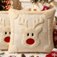 THISEE Snowman Christmas Tree Pillow Covers Xmas Tree Pattern Plush Throw Cushion Case Soft Pillow Cover Party Decoration