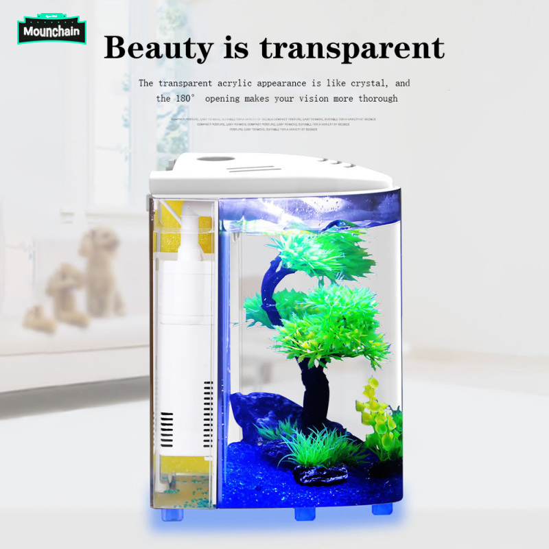 Desktop Fish Tank Mini 1.3 Gallon Acrylic Aquarium With Artificial Water Plant Small Fish Tank With Dimmable Light For Home ราคา 744 บาท*ส่งฟรี