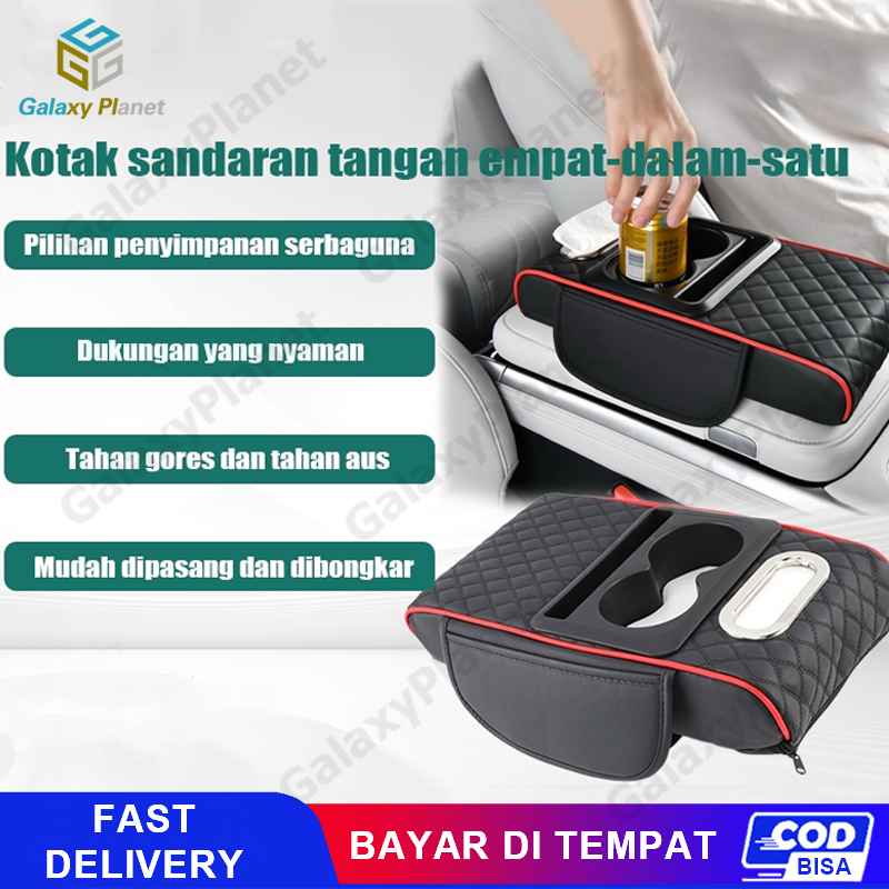 Sandaran Tangan Mobil Multifungsi Kotak Tisu Mobil Tas Penyimpanan Konsol Tengah Tempat Gelas Harga 76,230 rupiah*Gratis Ongkir
