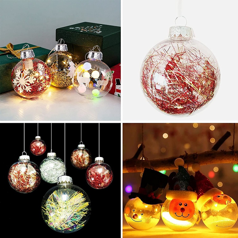 24PCS Clear Plastic Fillable Christmas Balls 8Cm DIY Xmas Tree Ornament  Decoration Arts Crafts