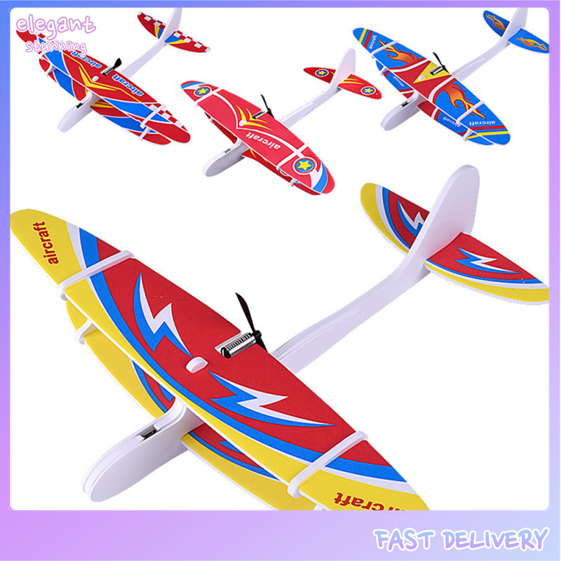 elegantstunning DIY Biplane Glider Foam Powered Flying Plane Rechargeable Electric Aircraft Model Science Educational Toys for Children Random Color