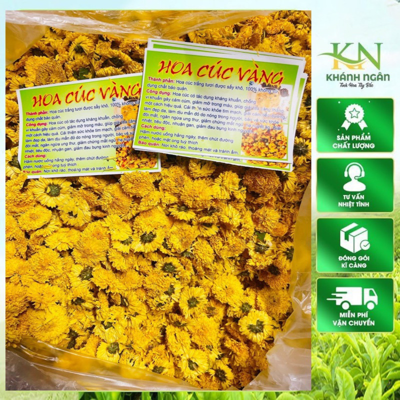 Trà Hoa Cúc Vàng, Hoàng Cúc Sấy Khô 1kg loại 1. Hoa cúc sấy lạnh nguyên bông dễ ngủ lợi sữa, nấu nước sâm, pha trà hoa cúc táo đỏ kỷ tử