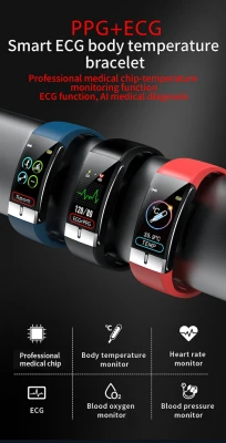 Smart Fitness Watch with Body Temperature, ECG Heart Rate, Blood Pressure, Blood Oxygen