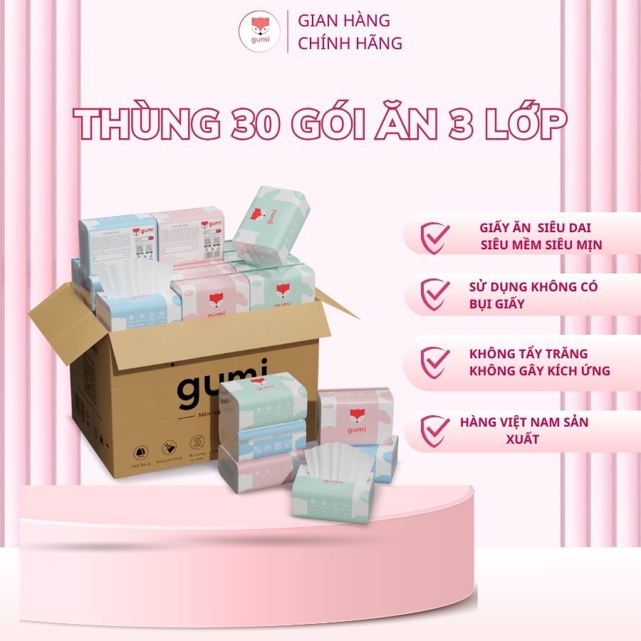 Khăn giấy ăn Gumi thùng 30 gói cao cấp tiện lợi