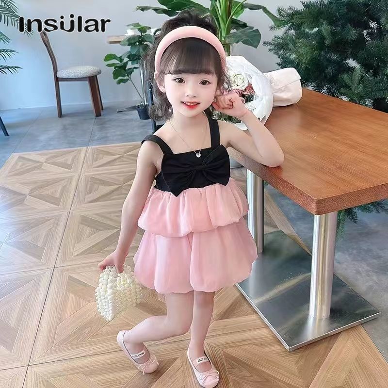 IQANGEL Children's clothing, girl's dress, small fragrant wind bow pink mesh princess skirt, comfortable, soft and high-quality. ราคา 213 บาท*ส่งฟรี