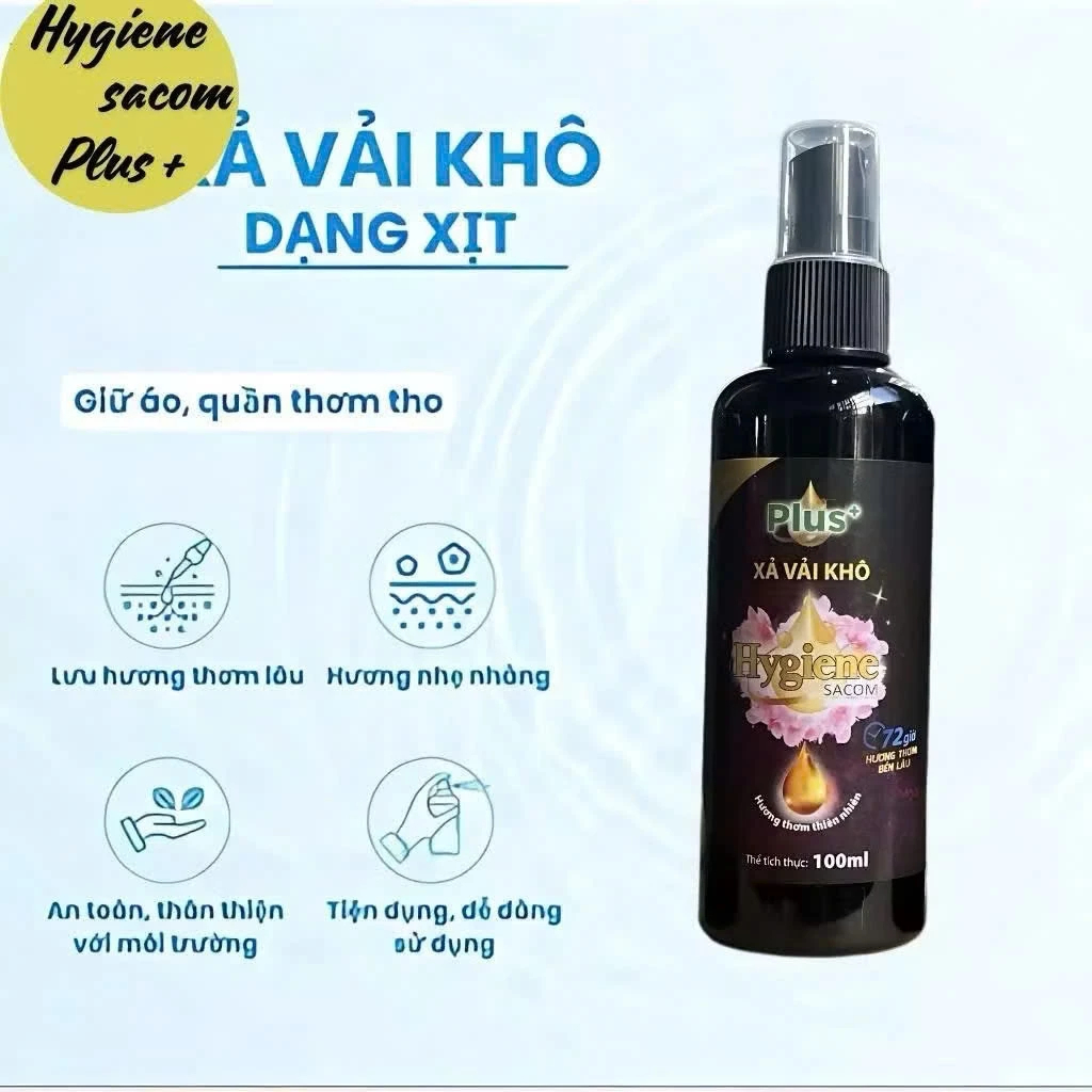 Chai xịt Vải Khô Hygiene Sacom Plus+ Giữ Hương Thơm Lâu Trên Quần Áo-100ml
