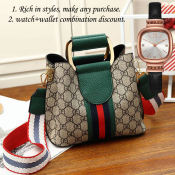 Retro Printed Bucket Bag with Watch Set - Korean Brand