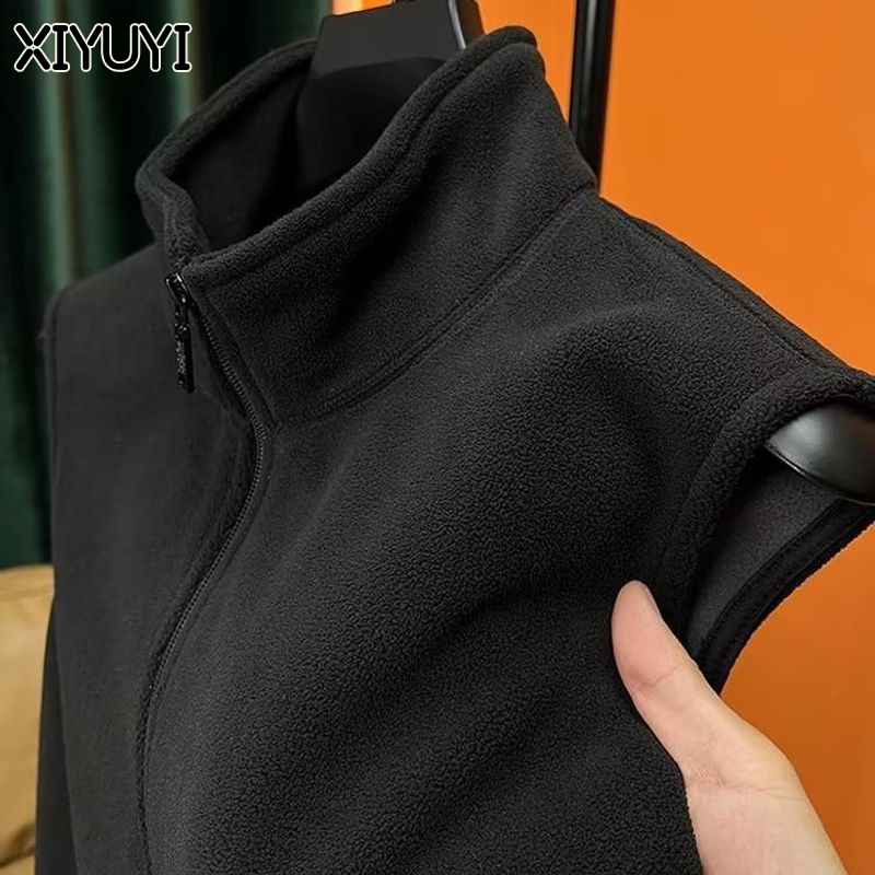 Xiyuyi Người Đàn Ông Của Áo ghi-lê lông cừu Với Đứng Cổ Áo dây kéo thiết kế, ấm áp và thoải mái Giản Dị Áo khoác không tay Cho mùa xuân và mùa thu