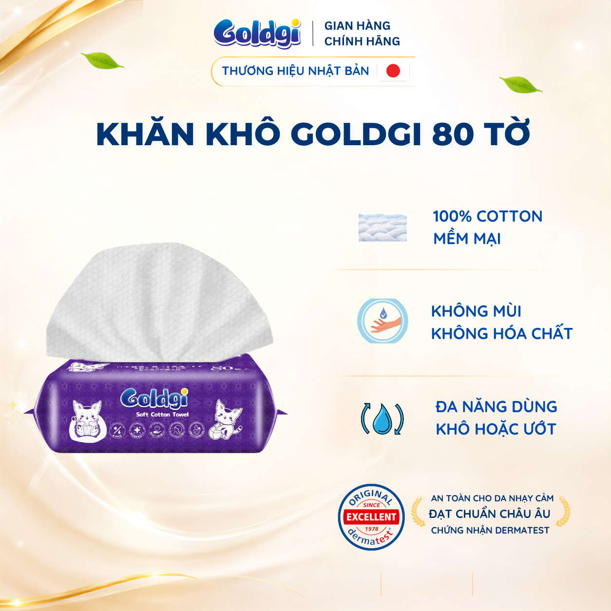 Khăn khô Goldgi 80 tờ mềm dịu an toàn cho da bé