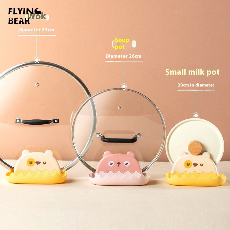 Gấu bay dễ thương thiết kế hình gấu nồi nhà bếp giá đựng nắp với muỗng nghỉ ngơi và khay thoát nước