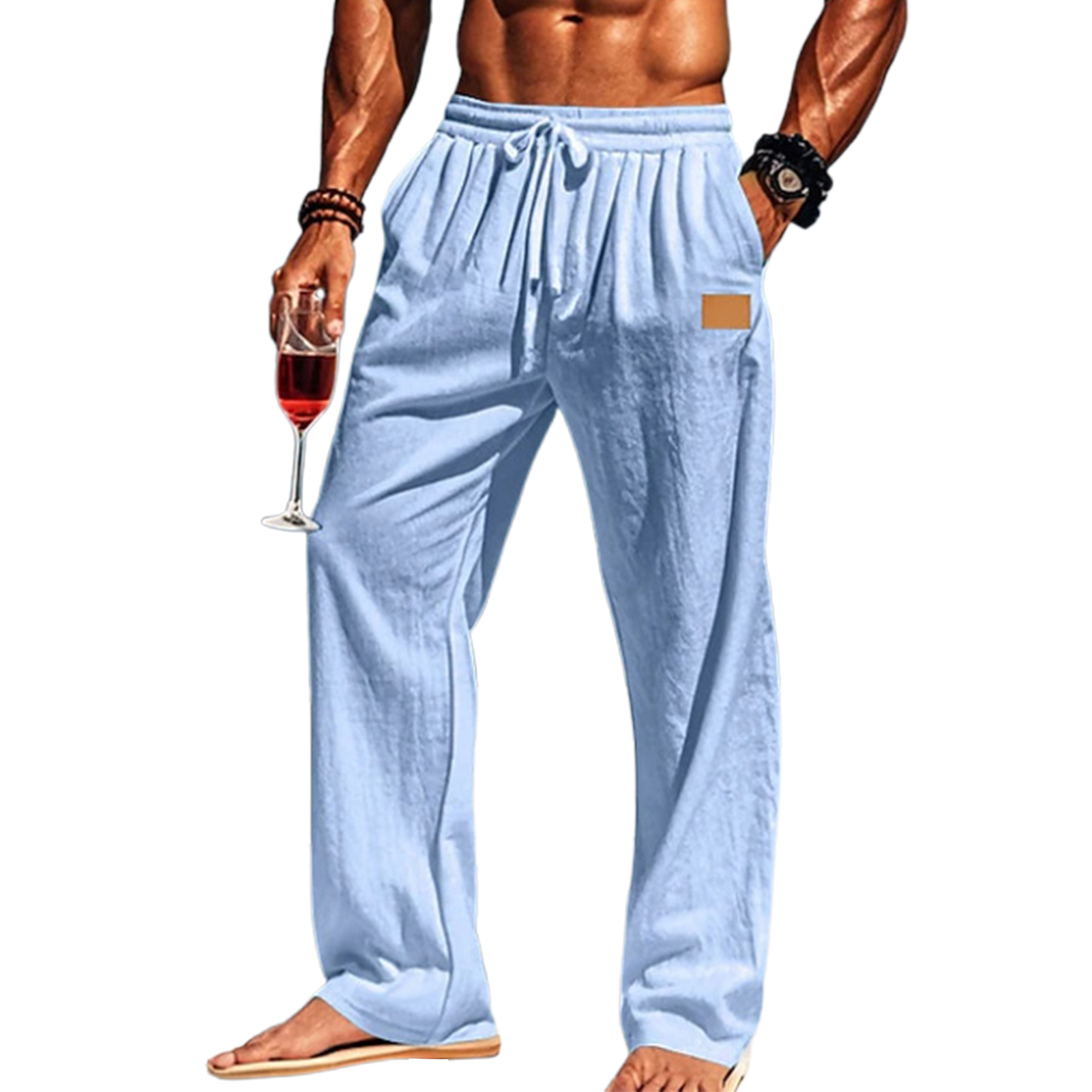 UHH Men Casual Pants Drawstring Waist Trousers Men's Casual Loose Fit Trousers with Drawstring Waist – Comfortable Solid Color Pants for Fitness Running Outdoor Activities – Lightweight for Everyday - 1