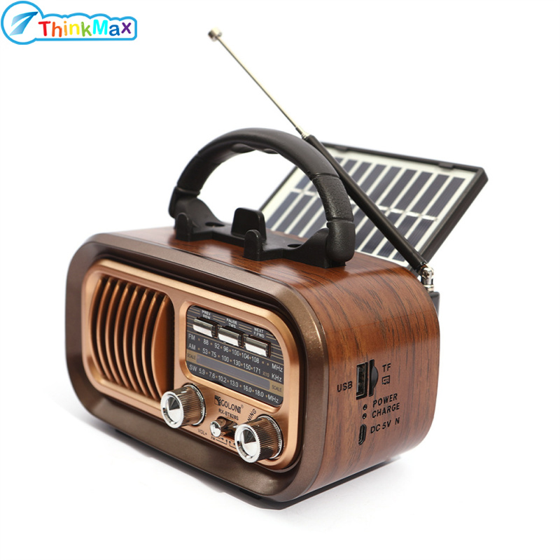 RX-628BTS AM FM Radio Operated By USB Cable/Solar Panels Rechargeable Excellent Reception Portable Radio Multi-function Retro Speaker Radio For Senior Running Walking Home