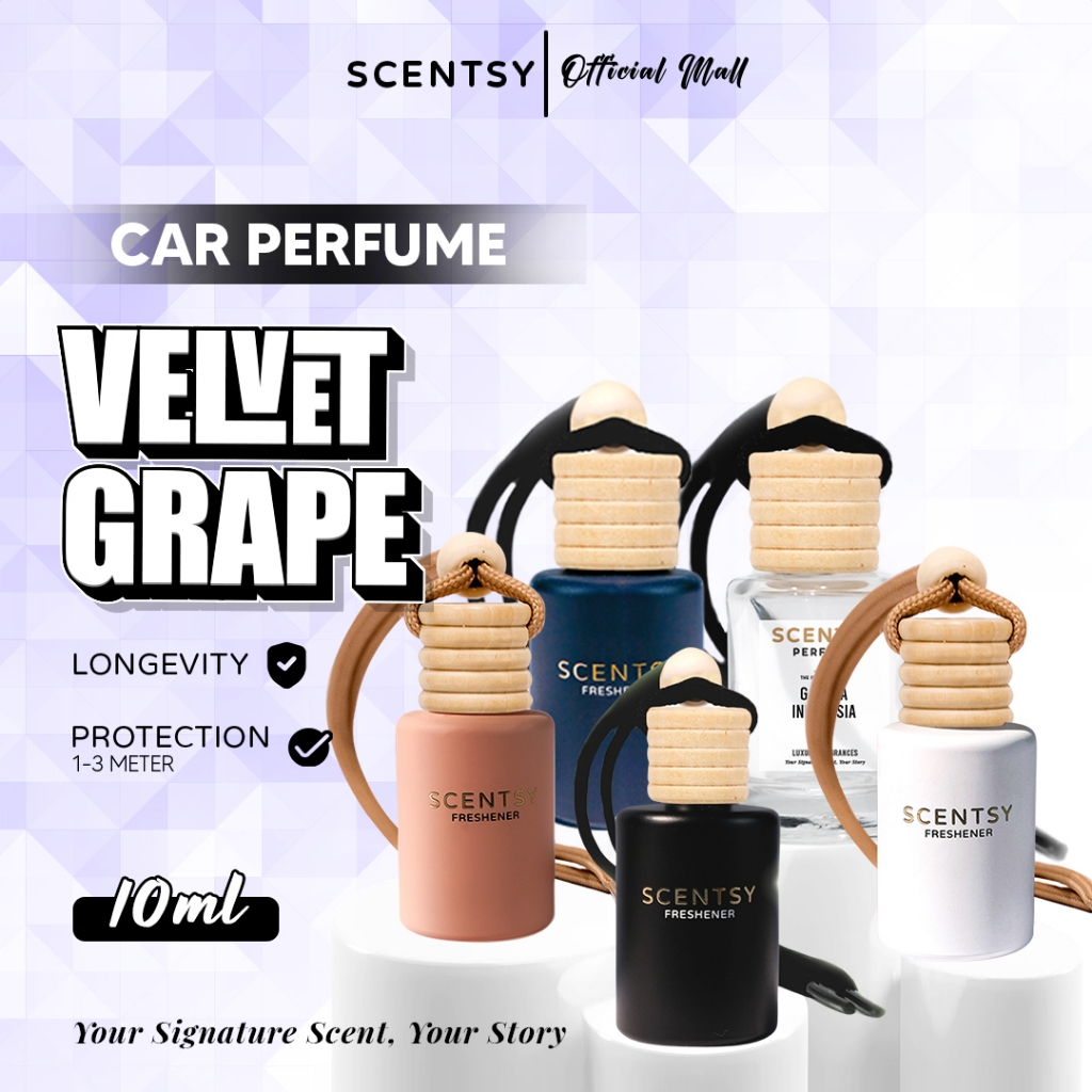 SCENTSY Parfum Mobil VELVET GRAPE Pengharum Anti Mual 10ml Pewangi Ruangan Kantor Toilet Kamar tidur Lemari Inspired by Fragrance Aroma Terapi Mewah Parfum Gantung Capit Jepit AC Aksesoris Mobil Harga 17,950 rupiah*Gratis Ongkir