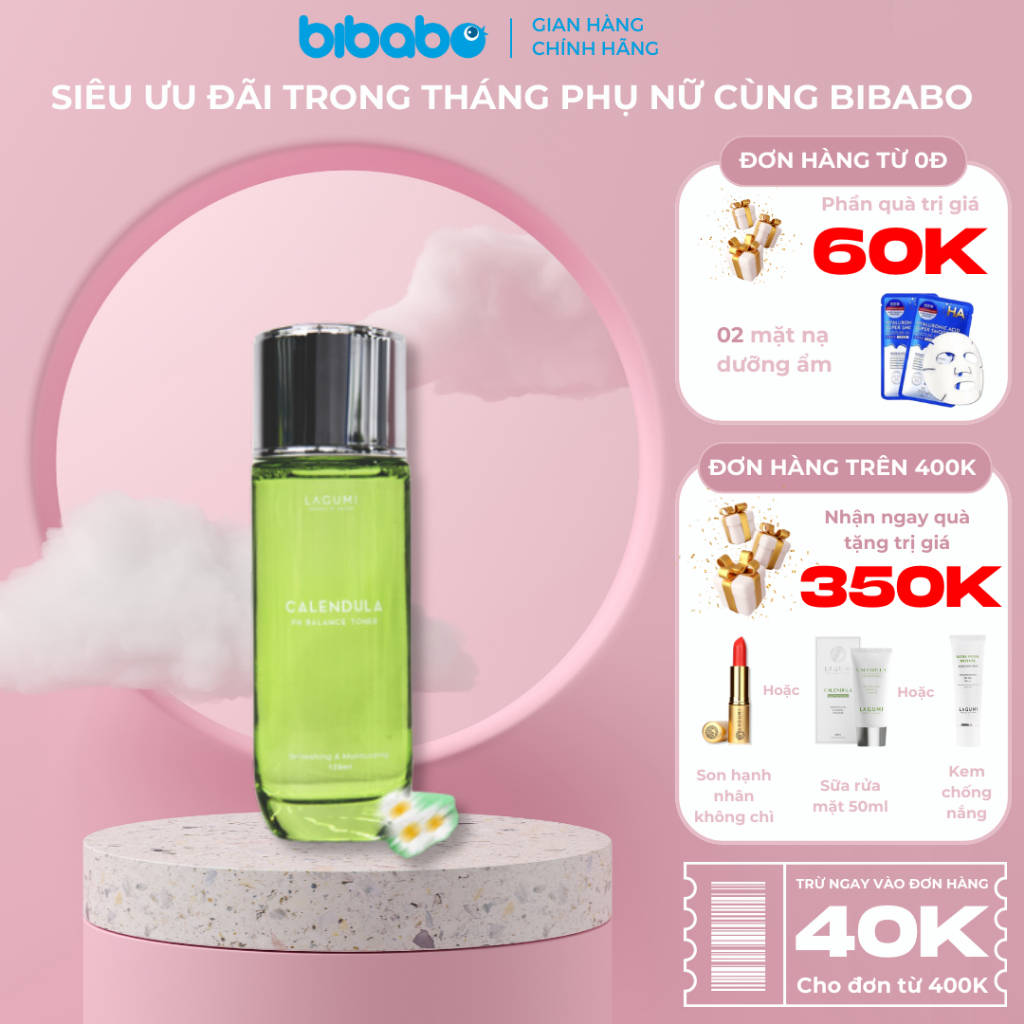 Nước hoa hồng cân bằng pH làm mềm và dịu da Lagumi Calendula 120ml - BIBABO