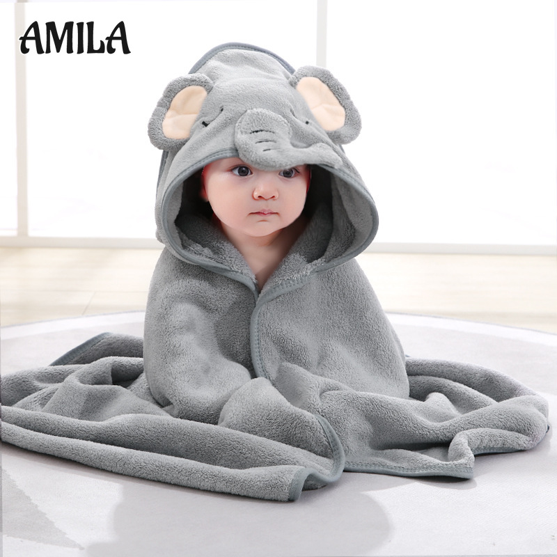 AMILA Newborn baby bath towel bathing coral fleece baby cloak hooded than cotton absorbent soft bathrobe. ราคา  165 บาท*ส่งฟรี