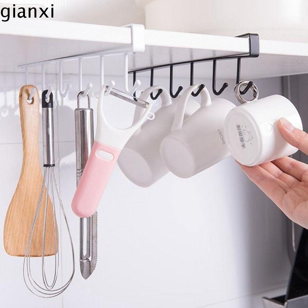 GIANXI Đa chức năng Hai Hàng Treo Vòng bi mạnh hơn Không cần đục lỗ Với 6 móc Giá để cốc Kệ đựng đồ Móc treo Giá để đồ