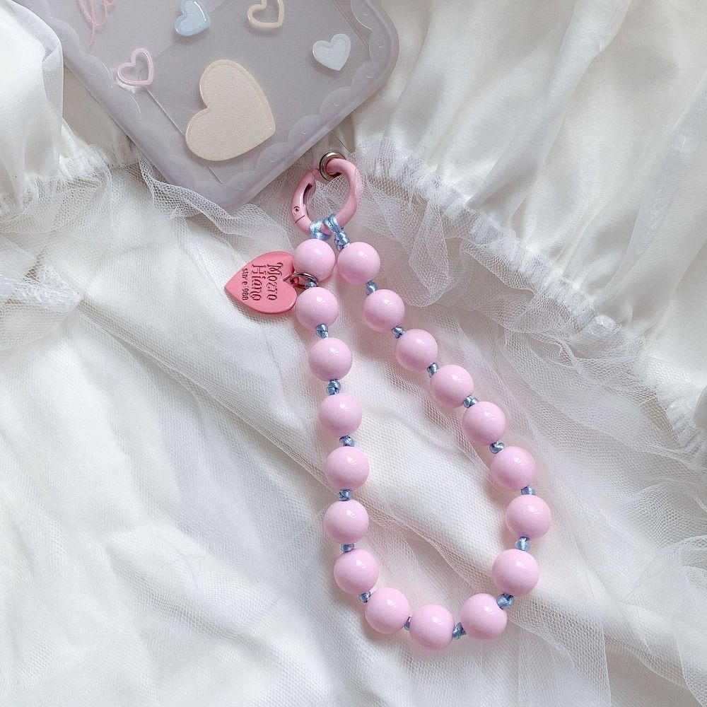 【Clearance sale】 Phone Lanyard New Sweet Love Heart Phone Wrist Strap Fashion Lovely Beaded Pendant Lanyard