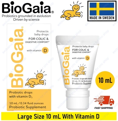 Biogaia Protectis Baby Probiotic Drops 10ml With Vitamin D For Colic, Fussing And Excessive Crying (New Easydropper System)